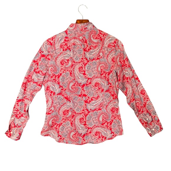 Chaps Womens Large Red Paisley No Iron Button Down Long Sleeve Shirt Cotton EUC - Picture 2 of 10